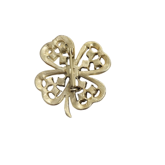 Vintage Shamrock Clover Gold Tone Brooch Pin - Picture 2 of 3